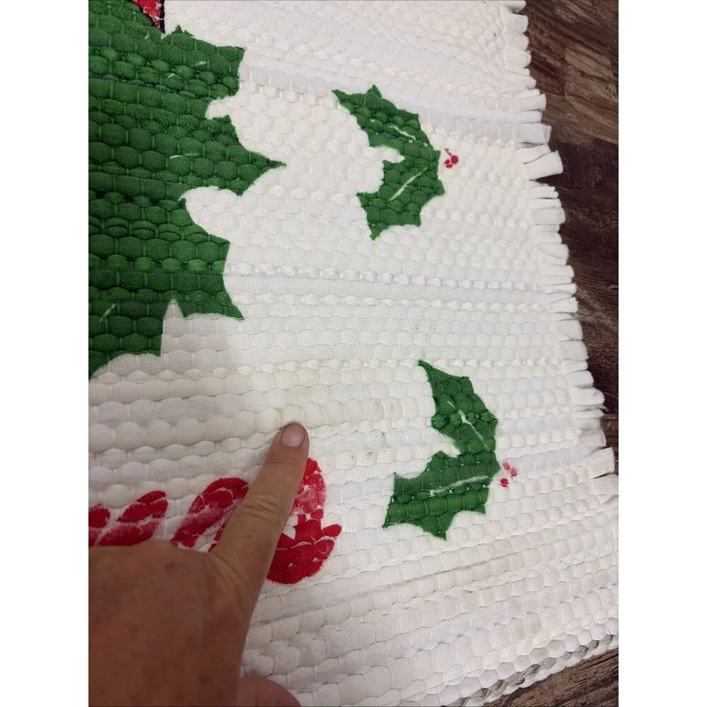 Christmas 90s Woven Rug “concrete” Duck ~ Season’s Greetings- Holiday 41”x23”